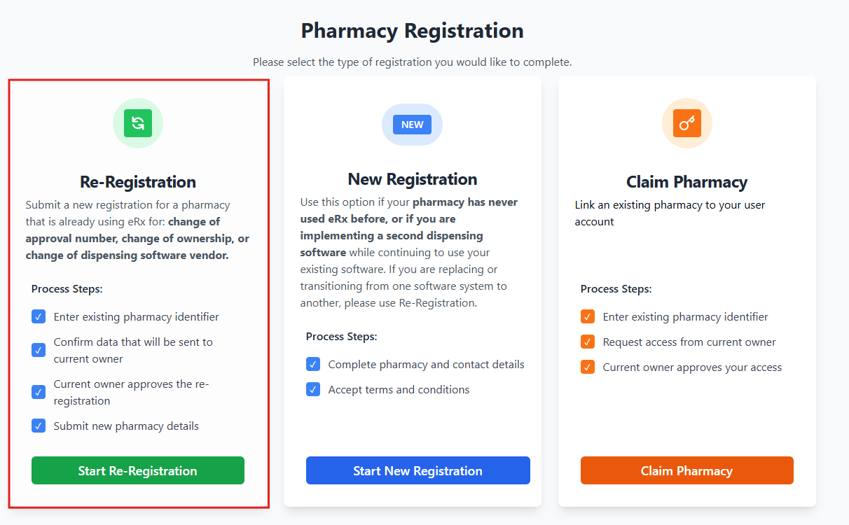 Start Re-Registration form